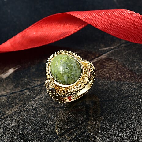 EverTrue Connemara Marble & Green Sapphire Living Creature Ring in Yellow Gold Plated 9.79 Ct.