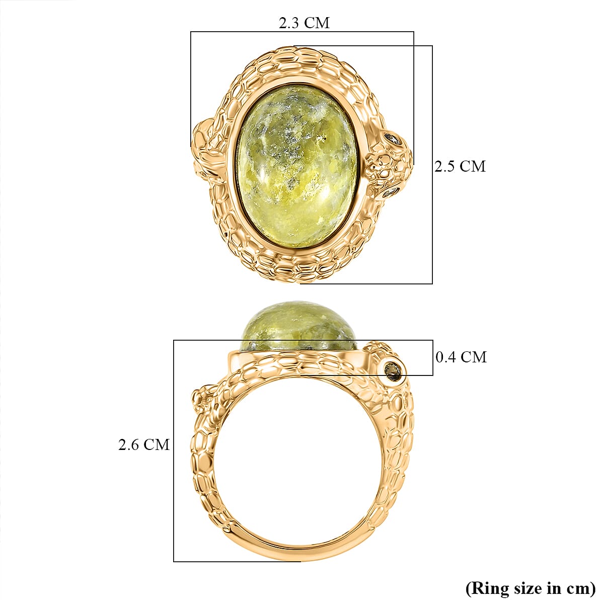 EverTrue Connemara Marble & Green Sapphire Living Creature Ring in Yellow Gold Plated 9.79 Ct.