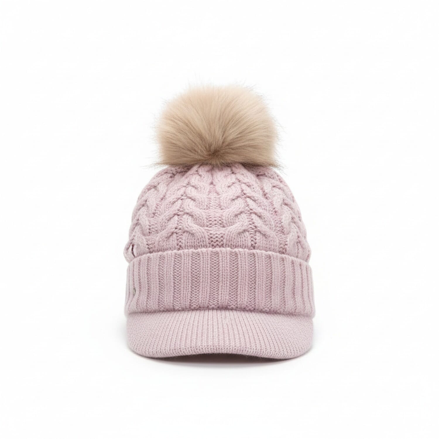 High Quality Fleeced Lined Cable Knit Pom Pom Hat - Beige