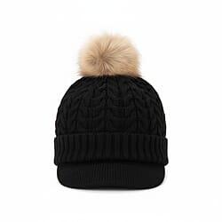 High Quality Fleeced Lined Cable Knit Pom Pom Hat - D.Grey