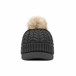 High Quality Fleeced Lined Cable Knit Pom Pom Hat - D.Grey