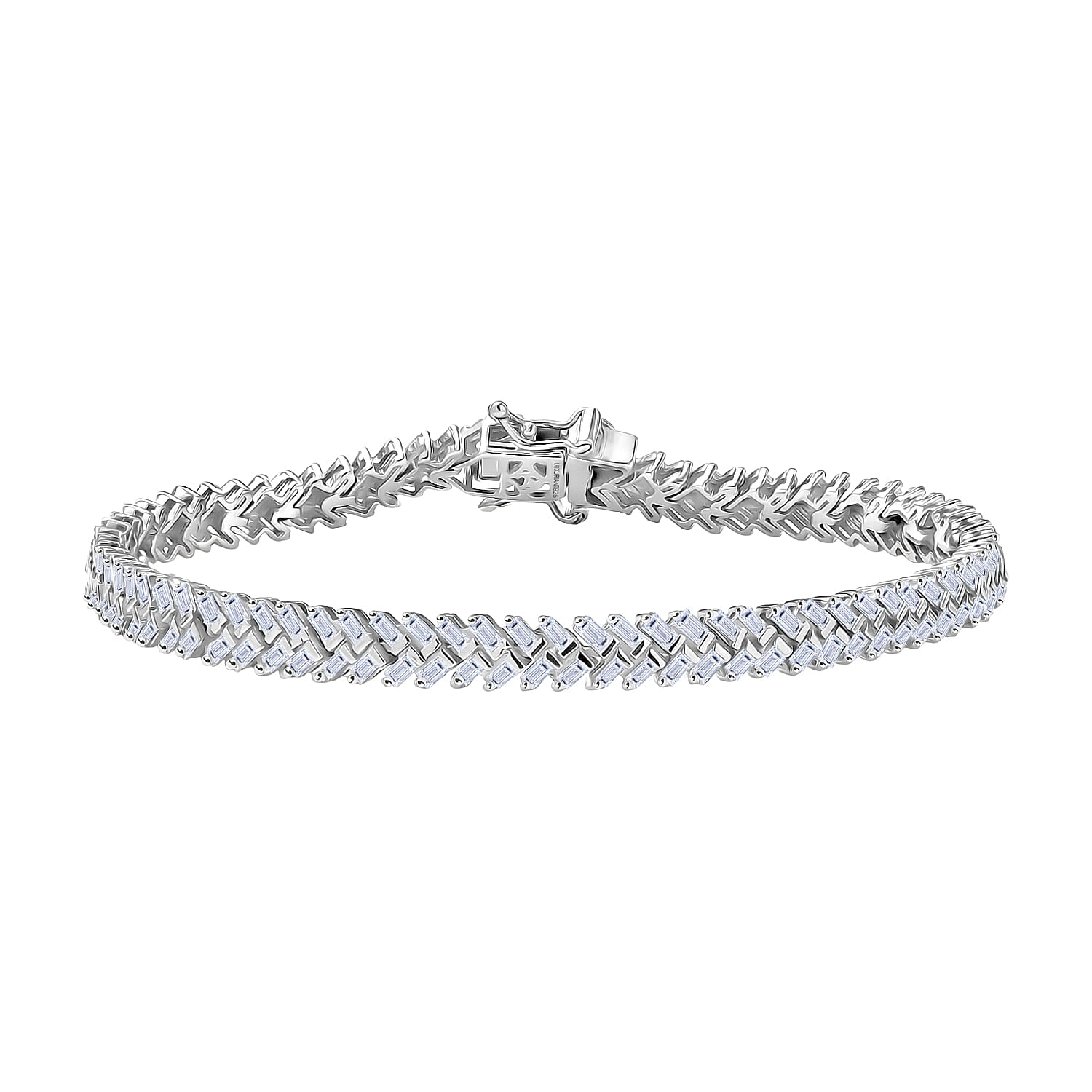 Luxuriant Lab Grown Diamond (SI-GH) Fire Cracker  Bracelet (Size 7.5)  in Rhodium Overlay Sterling Silver 3.34 Ct, Silver Wt. 12.61 Gms.