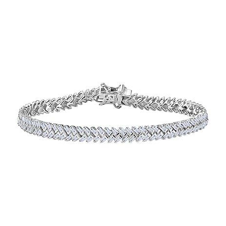 Luxuriant Lab Grown Diamond (SI-GH) Fire Cracker  Bracelet (Size 7.5)  in Rhodium Overlay Sterling Silver 3.34 Ct, Silver Wt. 12.61 Gms.