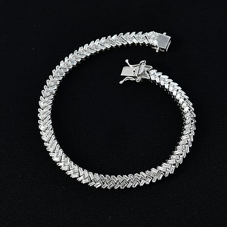 Luxuriant Lab Grown Diamond (SI-GH) Fire Cracker  Bracelet (Size 7.5)  in Rhodium Overlay Sterling Silver 3.34 Ct, Silver Wt. 12.61 Gms.