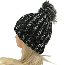 Plush Fleece Lined Faux Fur Pom Pom Hat - Brown