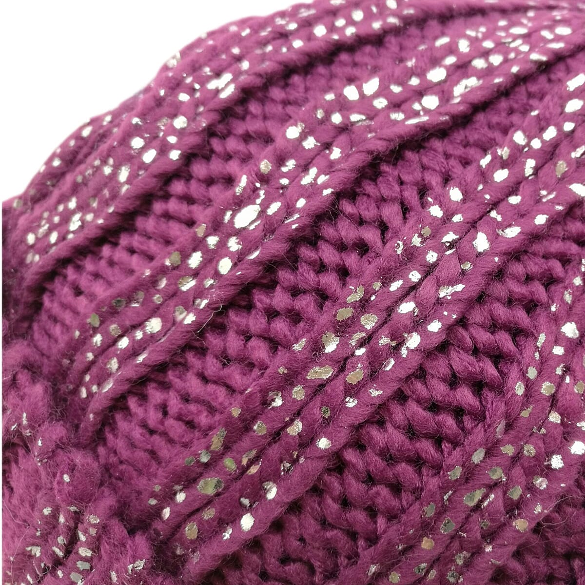 DOD- Plush Fleece Lined Faux Fur Pom Pom Hat - Purple