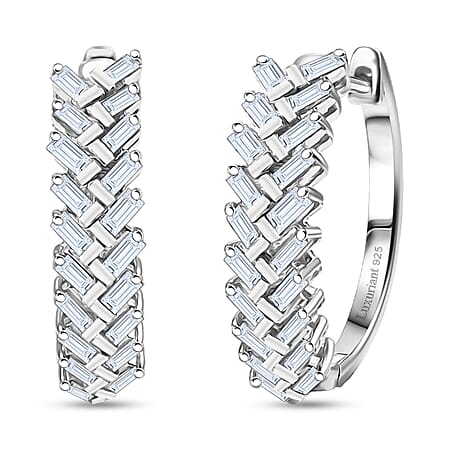 LUXURIANT 0.8 Ct. Lab Grown Diamond Hoop Earrings in Rhodium Overlay Sterling Silver