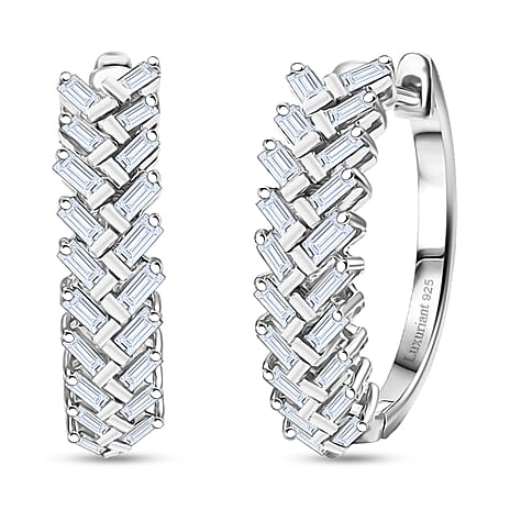 Luxuriant Lab Grown Diamond (SI-GH) Full Hoop Earring in Rhodium Overlay Sterling Silver 0.80 Ct, Silver Wt. 4.95 Gms.