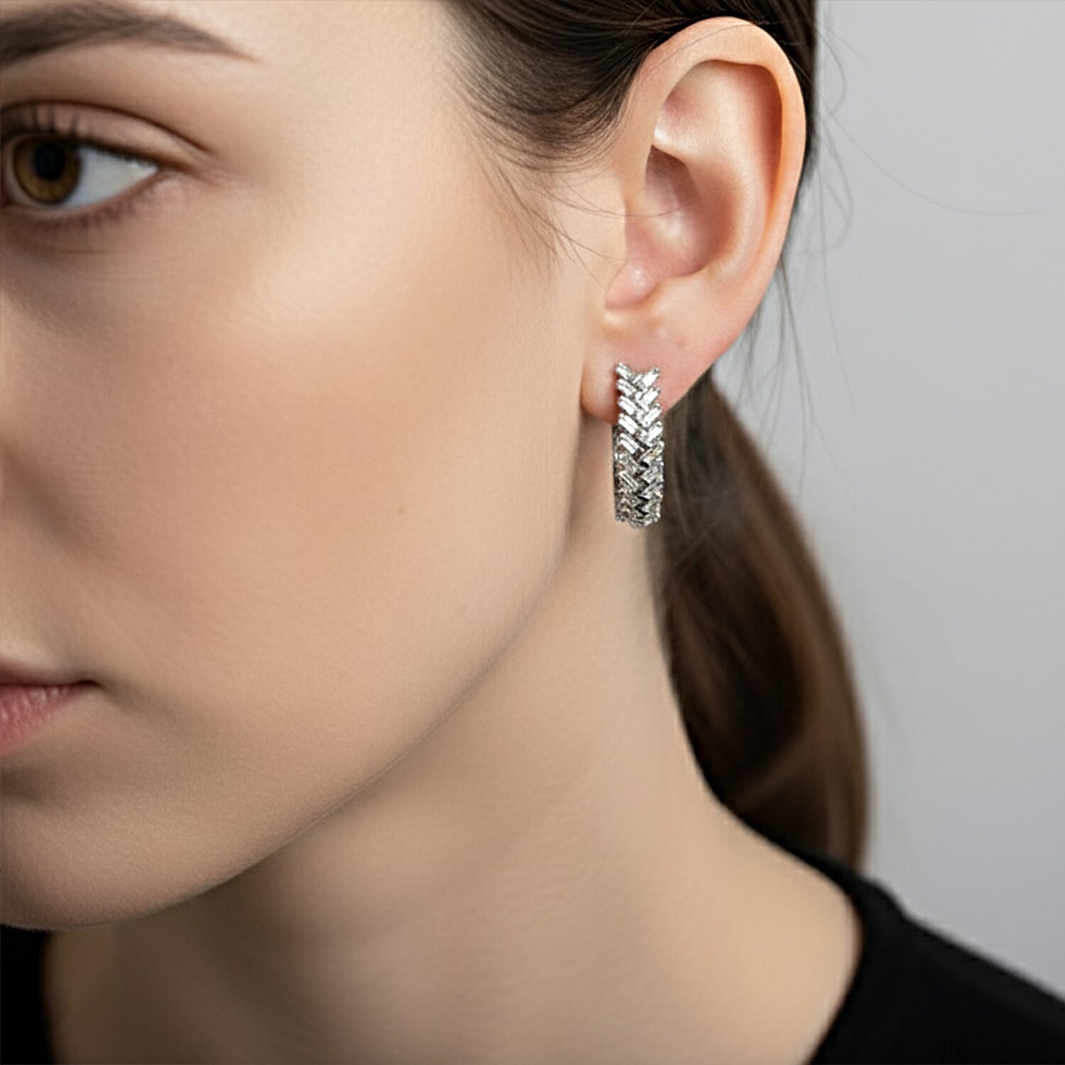 Luxuriant Lab Grown Diamond (SI-GH) Full Hoop Earring in Rhodium Overlay Sterling Silver 0.80 Ct, Silver Wt. 4.95 Gms.