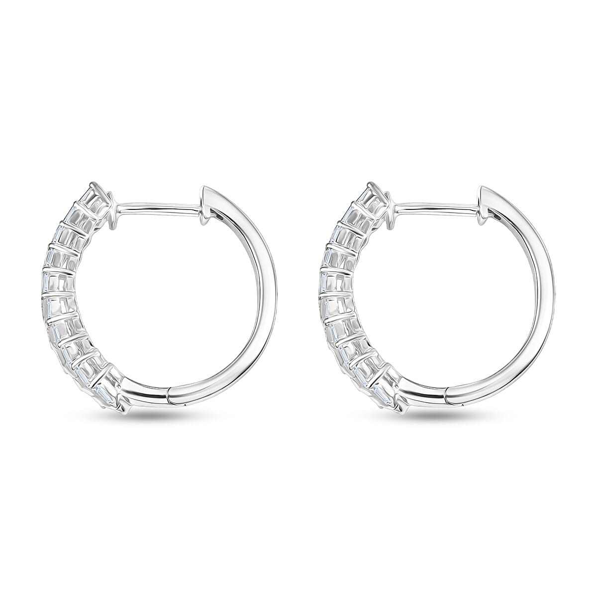 Luxuriant Lab Grown Diamond (SI-GH) Full Hoop Earring in Rhodium Overlay Sterling Silver 0.80 Ct, Silver Wt. 4.95 Gms.