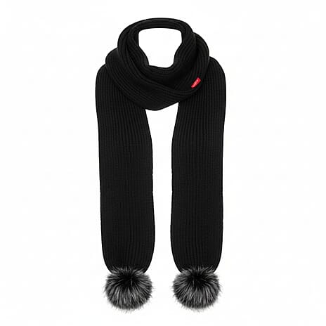 Long Knitted Pom Pom Scarf - Black