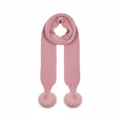 Long Knitted Pom Pom Scarf - Pink