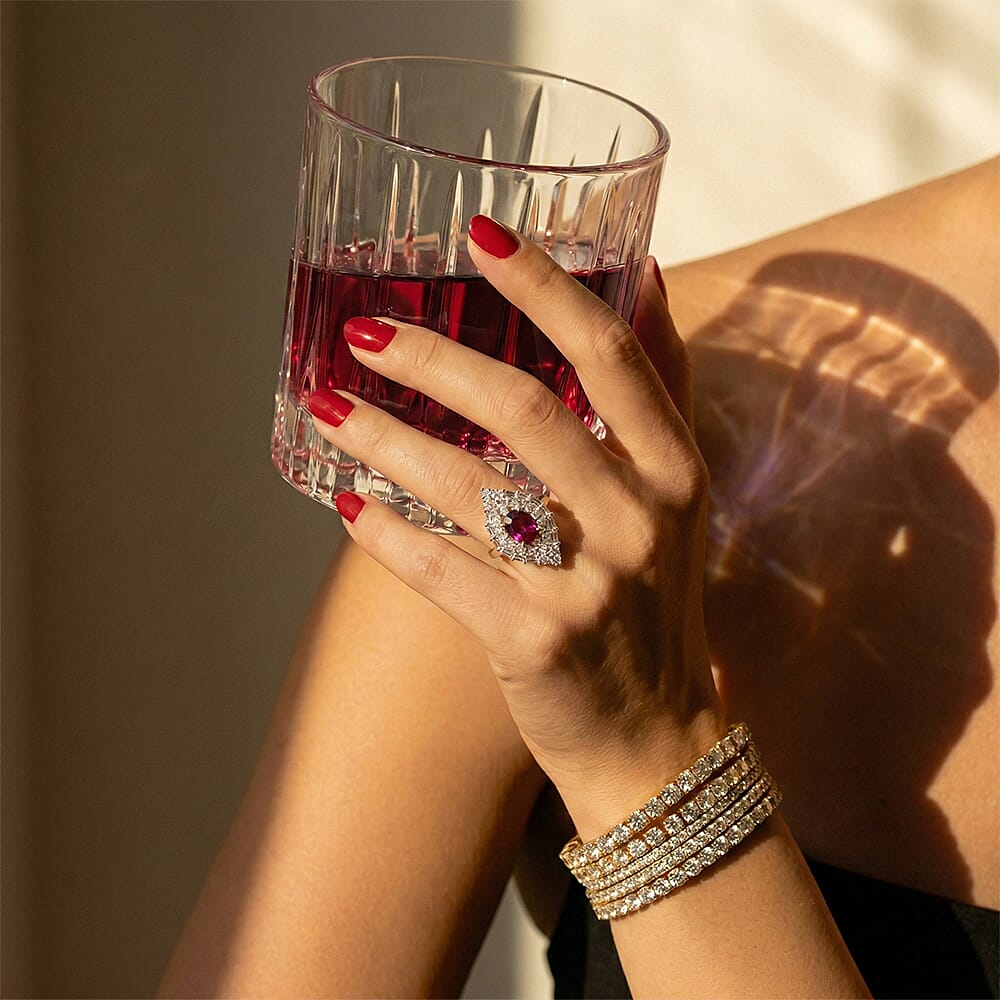 Luxuriant 10K Yellow Gold AAA Radiant Ember Garnet, Lab Grown Diamond GH, SI Main Stone With Surrounding Stone Ring, Gold Wt.3.85 Gms  2.059  Ct.