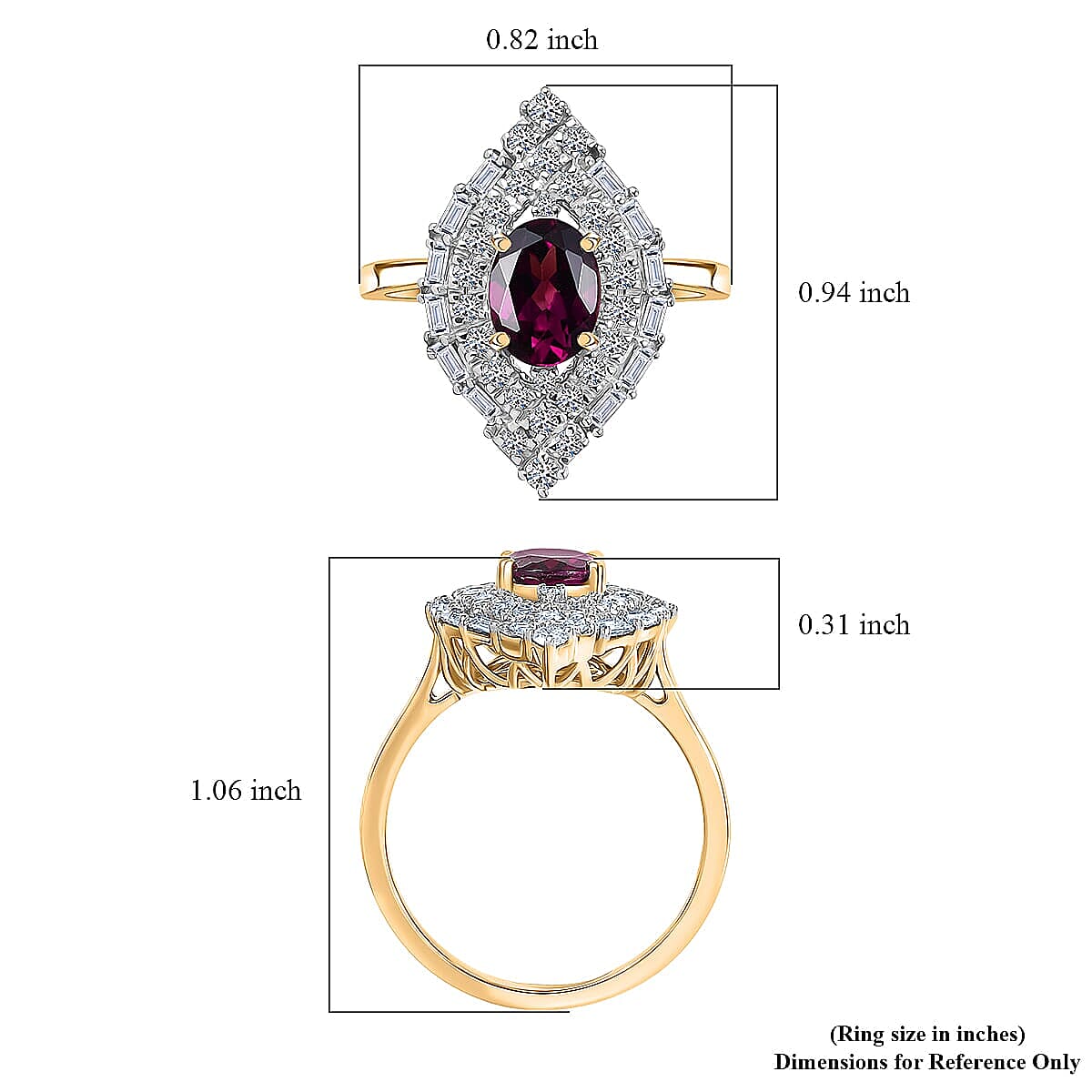 Luxuriant 10K Yellow Gold AAA Radiant Ember Garnet, Lab Grown Diamond GH, SI Main Stone With Surrounding Stone Ring, Gold Wt.3.85 Gms  2.059  Ct.