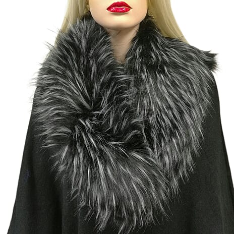 Faux Fur Collar Scarf with Clip - Black