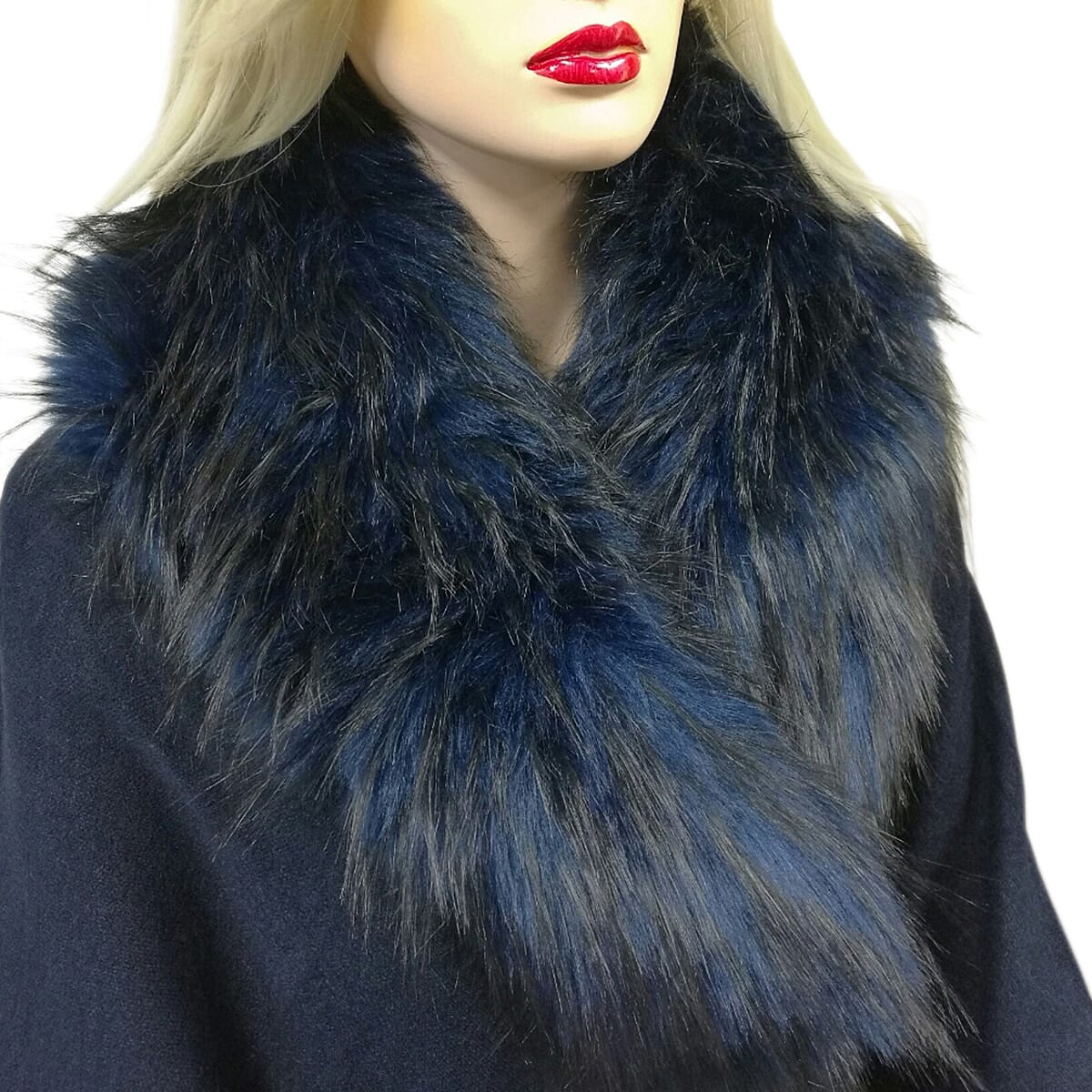 Faux Fur Collar Scarf with Clip - Navy