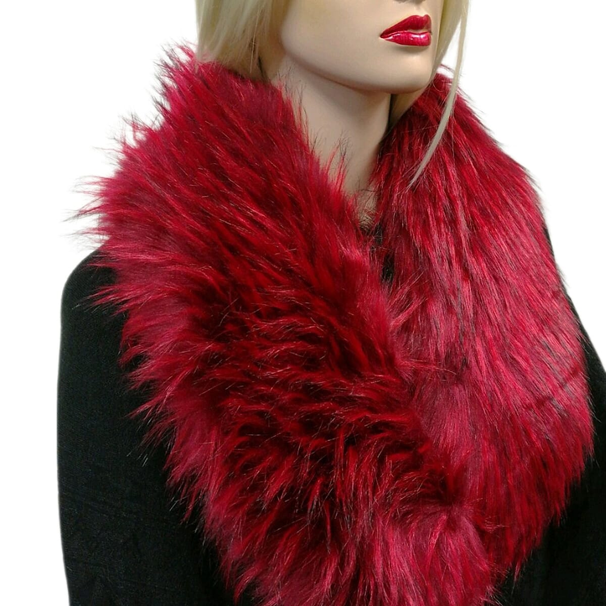 High Quality Faux Fur Collar Scarf with Clip - Red