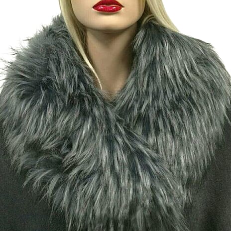 Faux Fur Collar Scarf with Clip - Grey