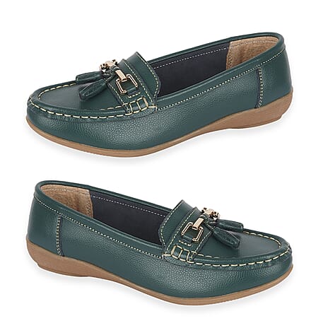 Jo-Joe Nautical Wide Fit Leather Loafer (Size 7) - Hunter Green