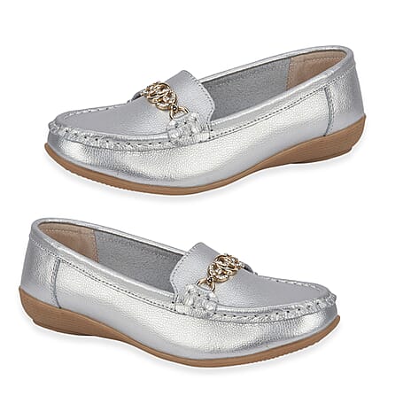 Jo - Joe Kasbah Leather Moccasin Loafer (Size 6) - Silver