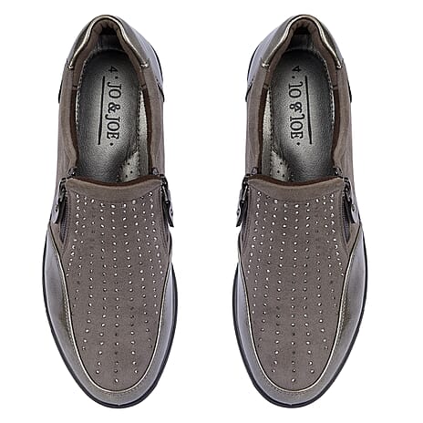 Shoertee Jessica Metallic Cap Toe Wedge Slip-On Shoes (Size 4) - Pewter