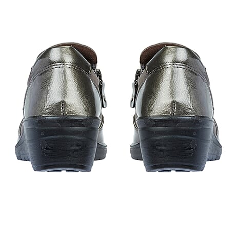 Shoertee Jessica Metallic Cap Toe Wedge Slip-On Shoes (Size 6) - Pewter