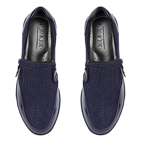 Shoertee Jessica Metallic Cap Toe Wedge Slip-On Shoes (Size 6) - Navy