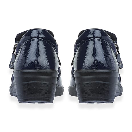 Shoertee Jessica Metallic Cap Toe Wedge Slip-On Shoes (Size 6) - Navy