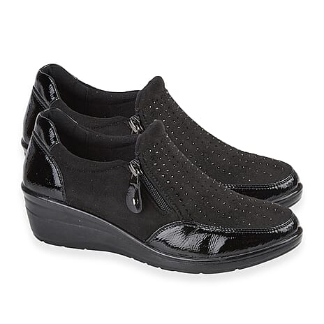 Shoertee Jessica Metallic Cap Toe Wedge Slip-On Shoes (Size 8) - Black