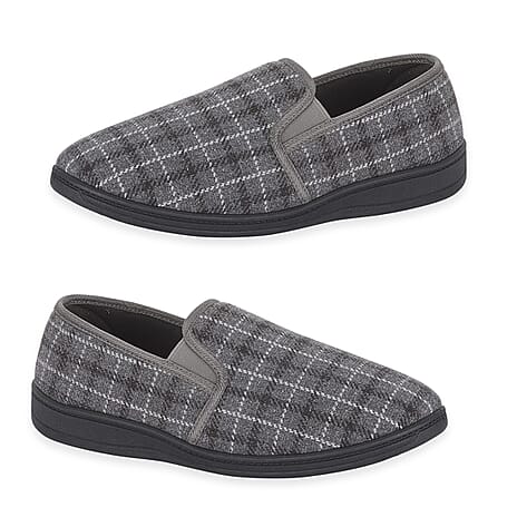 Jo-Joe Gordon Mens Checked Slip-On Slippers (Size 9) - Grey