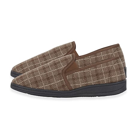 Jo-Joe Gordon Mens Checked Slip-On Slippers (Size 7) - Brown