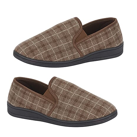 Jo-Joe Gordon Mens Checked Slip-On Slippers (Size 8) - Brown