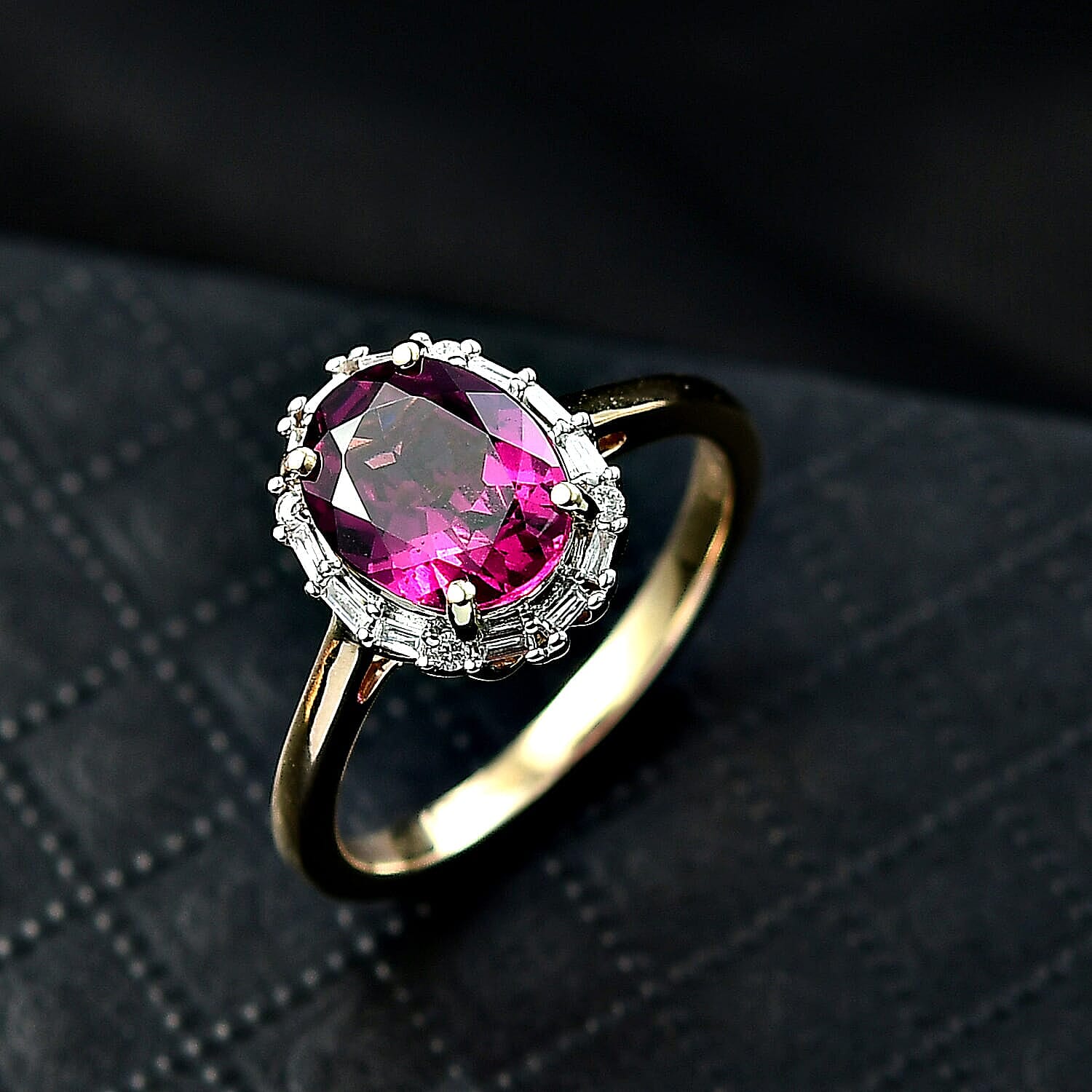 Luxoro 10K Yellow Gold AAA Radiant Ember Garnet, White Diamond I2 Main Stone With Surrounding Stone Ring, Gold Wt.2.53 Gms  2.391  Ct.