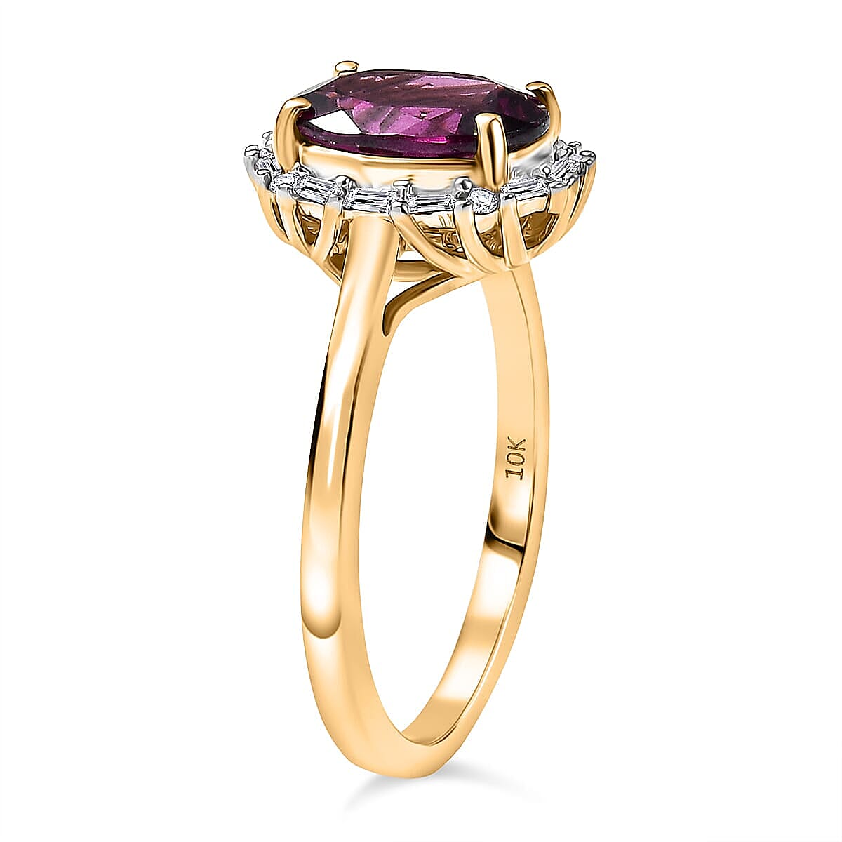 Luxoro 10K Yellow Gold AAA Radiant Ember Garnet, White Diamond I2 Main Stone With Surrounding Stone Ring, Gold Wt.2.53 Gms  2.391  Ct.