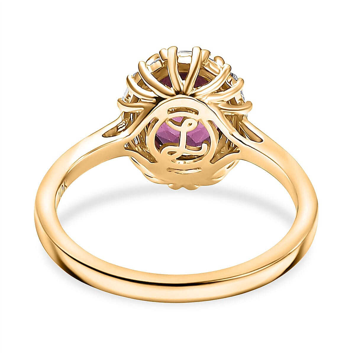 Luxoro 10K Yellow Gold AAA Radiant Ember Garnet, White Diamond I2 Main Stone With Surrounding Stone Ring, Gold Wt.2.53 Gms  2.391  Ct.