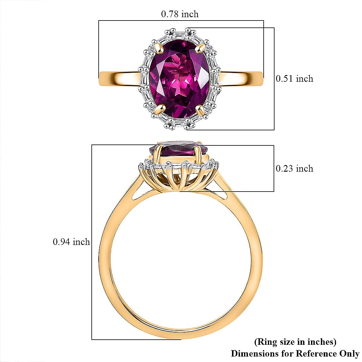 Luxoro 10K Yellow Gold AAA Radiant Ember Garnet, White Diamond I2 Main Stone With Surrounding Stone Ring, Gold Wt.2.53 Gms  2.391  Ct.