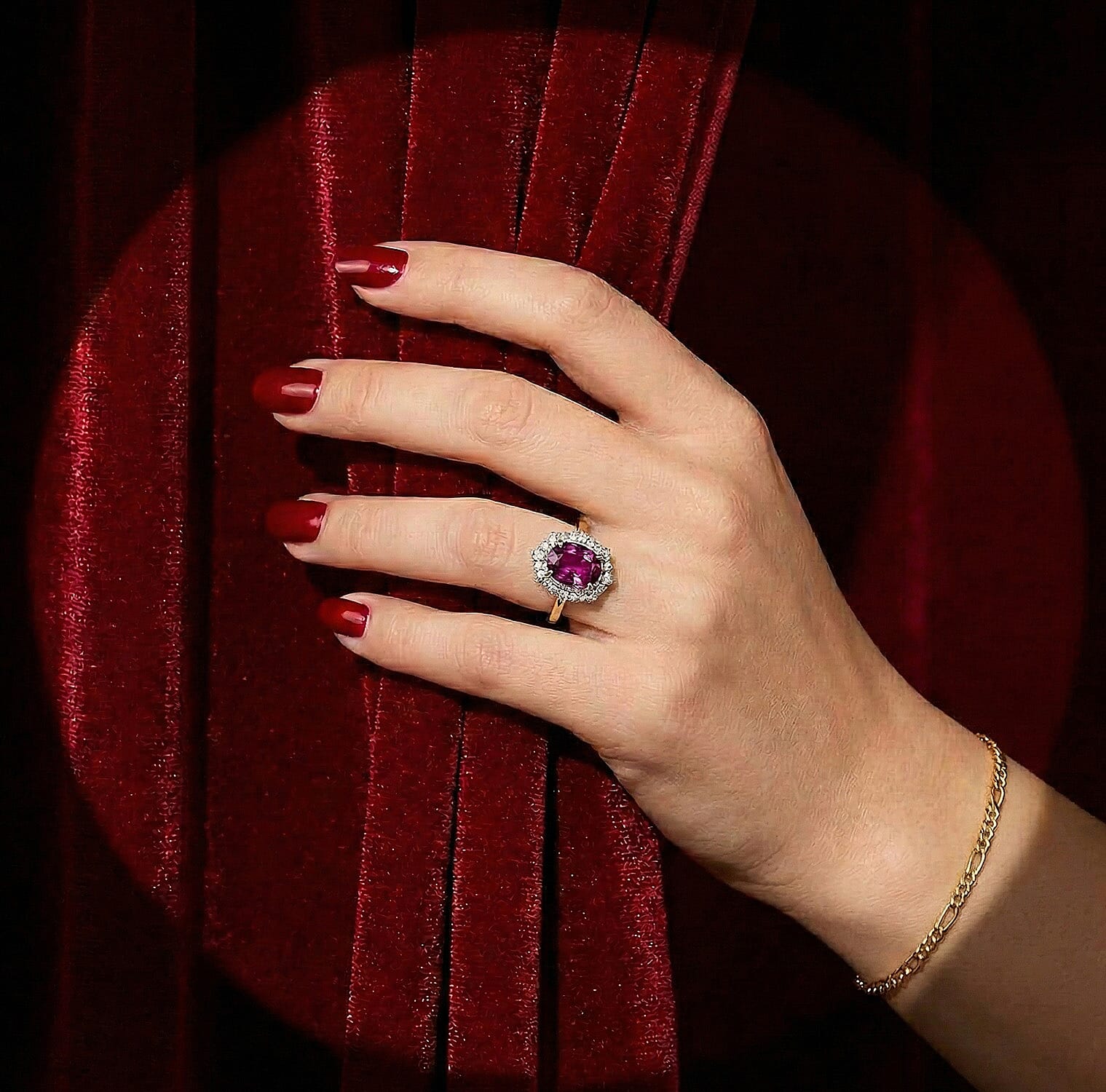 Luxoro 10K Yellow Gold AAA Radiant Ember Garnet, White Diamond I2 Main Stone With Surrounding Stone Ring, Gold Wt.2.7 Gms  2.391  Ct.