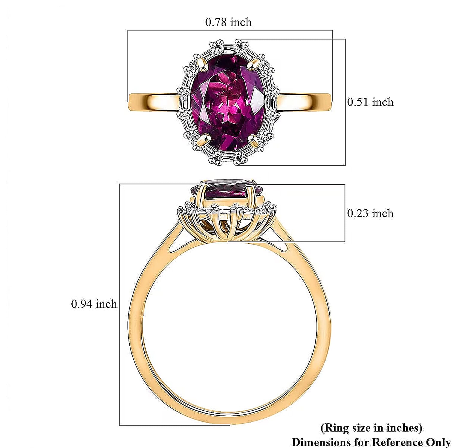 Luxoro 10K Yellow Gold AAA Radiant Ember Garnet, White Diamond I2 Main Stone With Surrounding Stone Ring, Gold Wt.2.7 Gms  2.391  Ct.