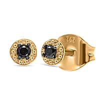 Black Diamond Solitaire Stud Push Post Earring in 14K Yellow Gold Plated Sterling Silver