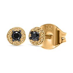 Black Diamond Solitaire Stud Push Post Earring in Platinum Overlay Sterling Silver