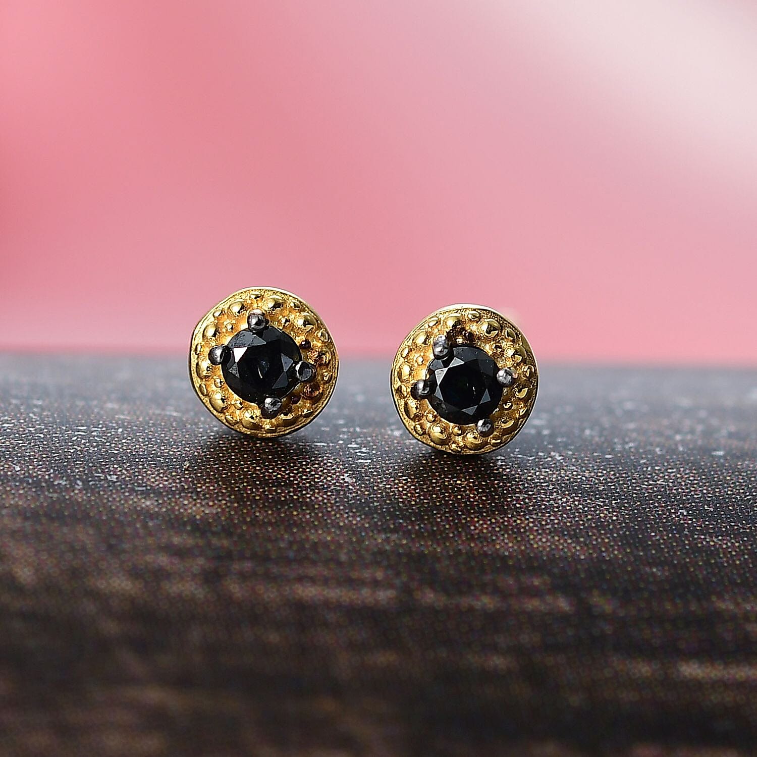 Black Diamond Solitaire Stud Push Post Earring in 14K Yellow Gold Plated Sterling Silver