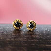 Black Diamond Solitaire Stud Push Post Earring in 14K Yellow Gold Plated Sterling Silver