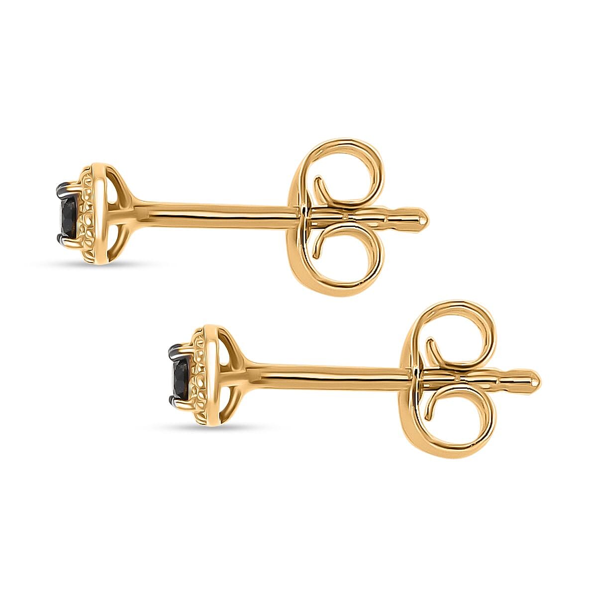 Black Diamond Solitaire Stud Push Post Earring in 14K Yellow Gold Plated Sterling Silver