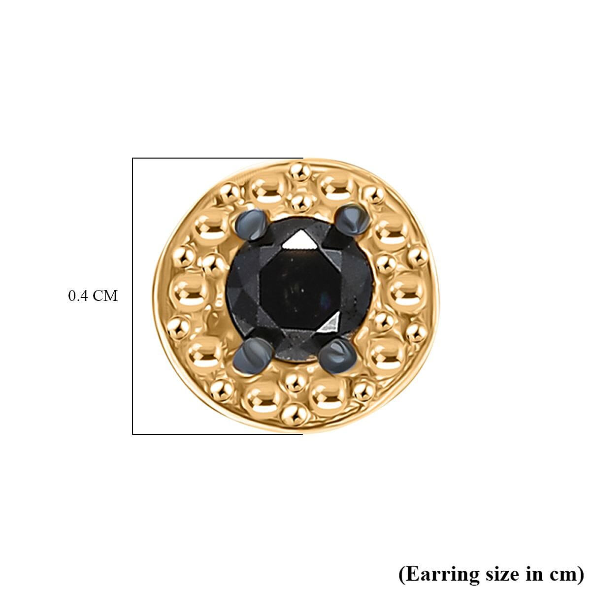 Black Diamond Solitaire Stud Push Post Earring in 14K Yellow Gold Plated Sterling Silver