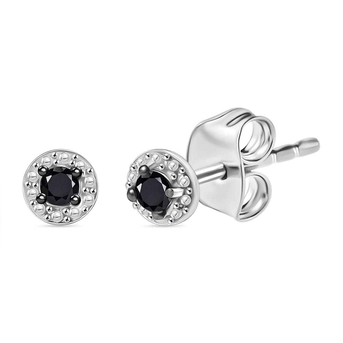 Black Diamond Solitaire Stud Push Post Earring in Platinum Overlay Sterling Silver