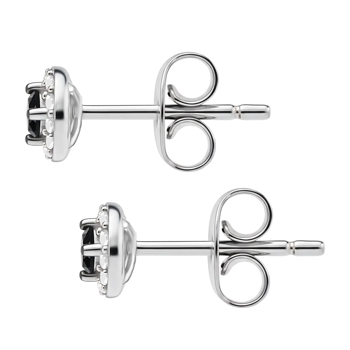 Black Diamond Solitaire Stud Push Post Earring in Platinum Overlay Sterling Silver