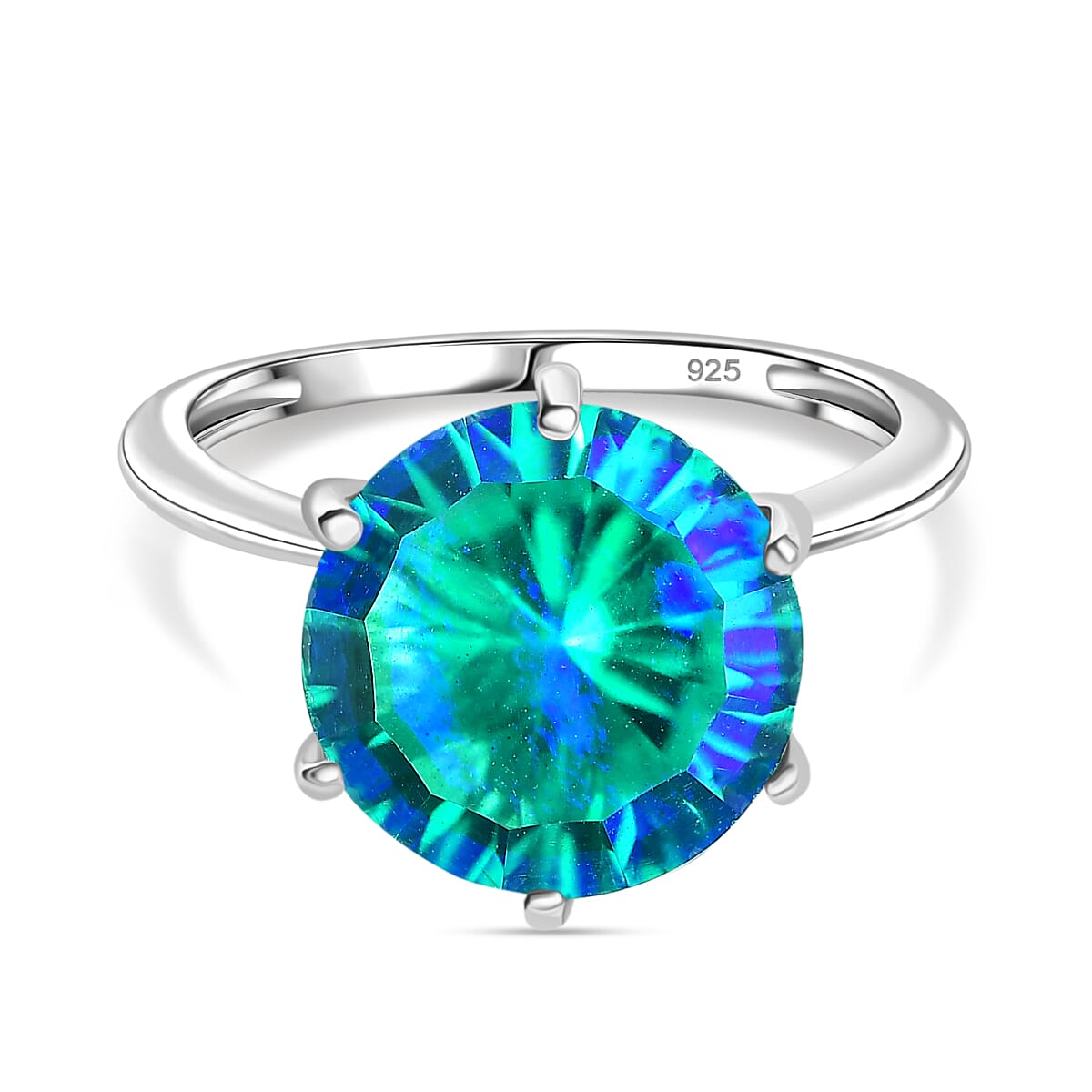 Peacock Triplet Quartz Ring in Platinum Overlay Sterling Silver 5.38 Ct.