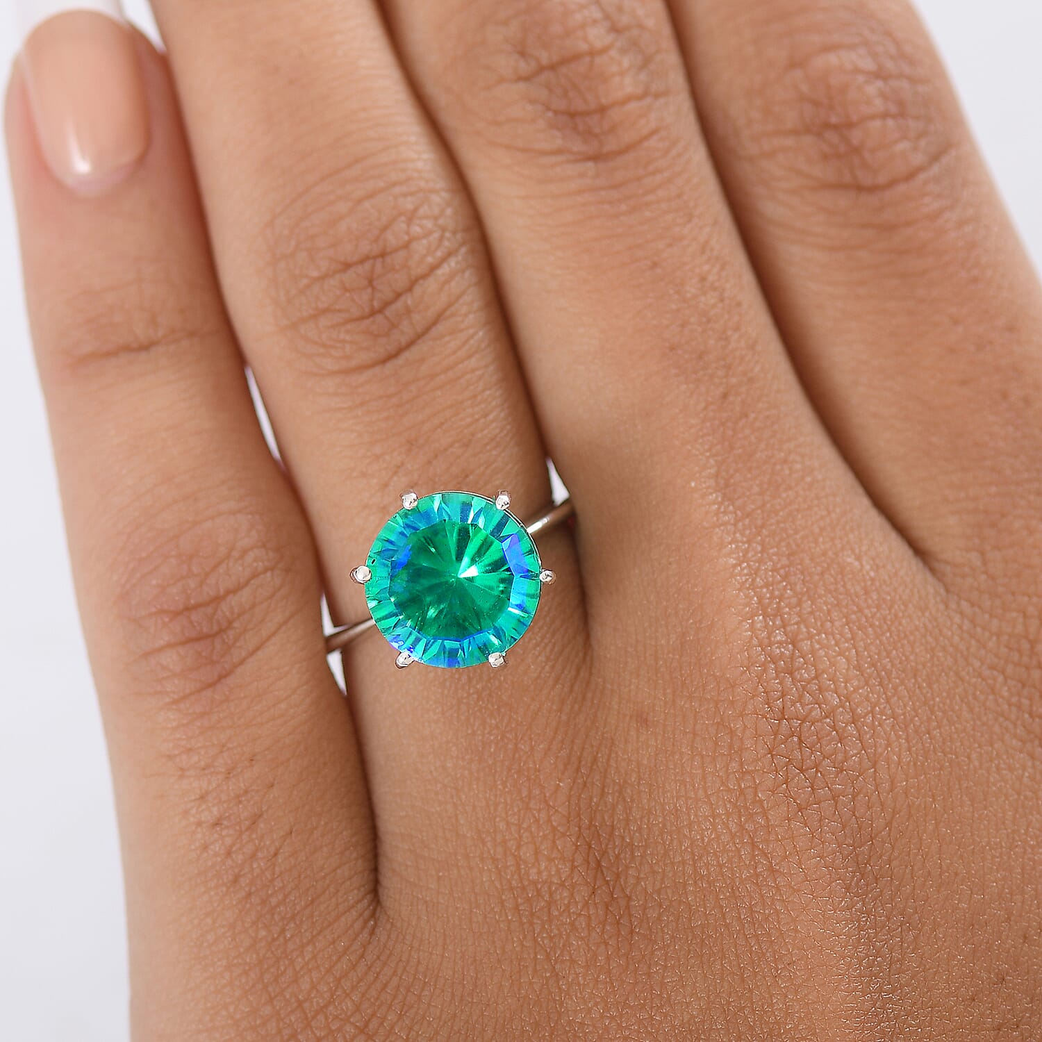 Peacock Triplet Quartz Ring in Platinum Overlay Sterling Silver 5.38 Ct.