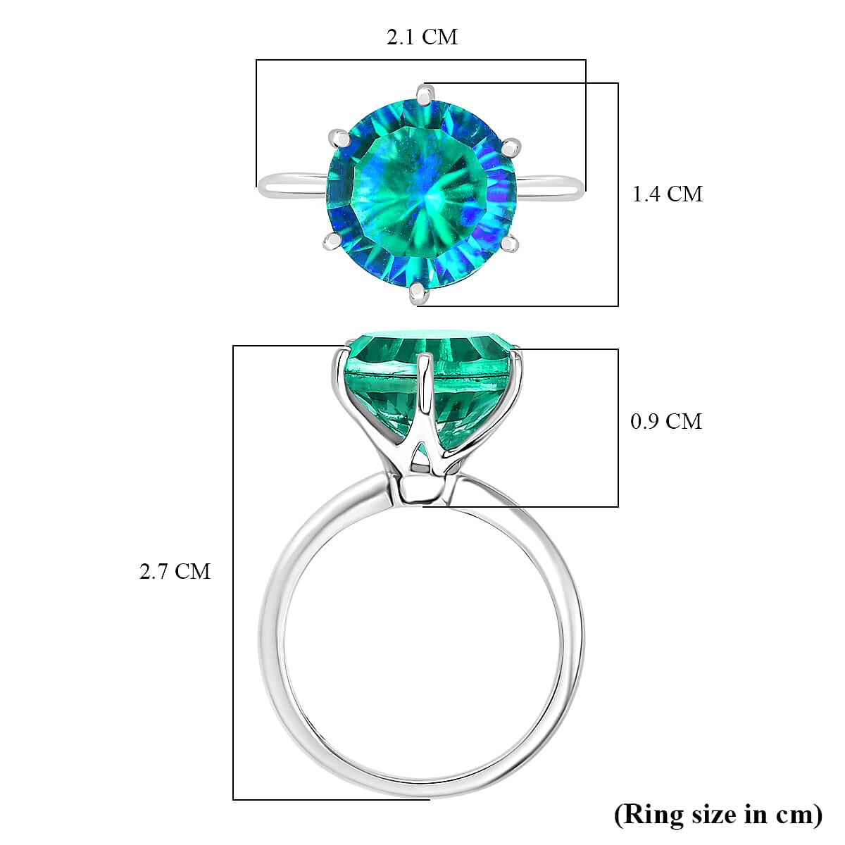 Peacock Triplet Quartz Ring in Platinum Overlay Sterling Silver 5.38 Ct.