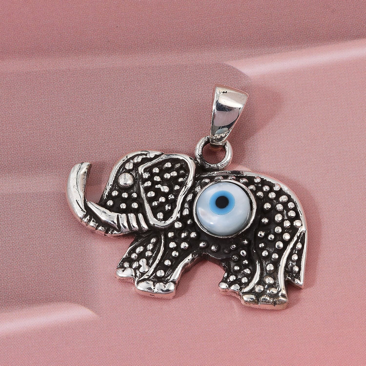 Purple Mother of Pearl Oxisided Elephant Pendant Sterling Silver, Silver Wt. 5.60 Gms.